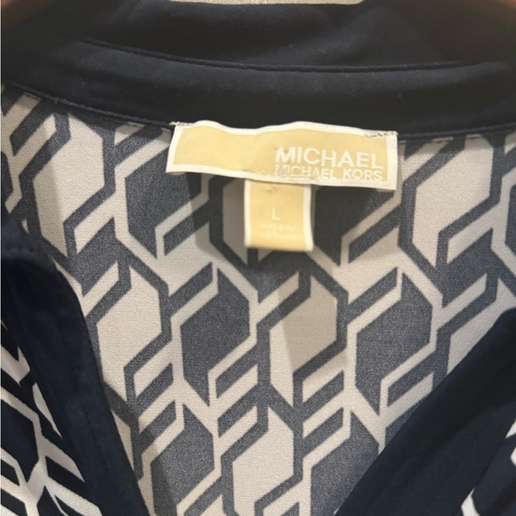 MICHAEL by Michael Kors Women’s Navy Blue and White Patterned Dress with Belt - Picture 3 of 5